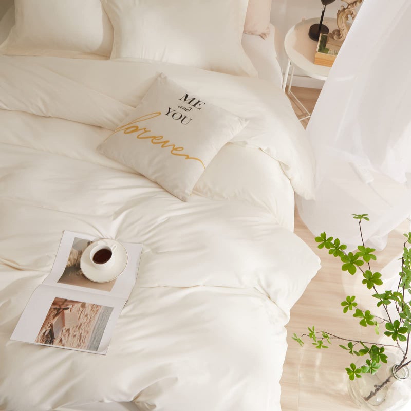 AMWAN Boho 3 Pieces Queen Size Soft Washed Microfiber Cream White Duvet Cover Set with Zipper Closure - Off White 90”x90” Comforter Cover, 2 Pillowcases - Image 4